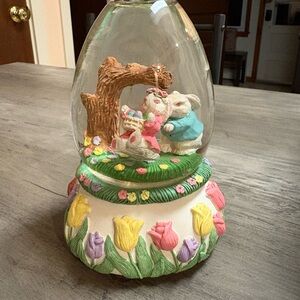Easter Bunny Figurine Snow Globe with Tulip Base